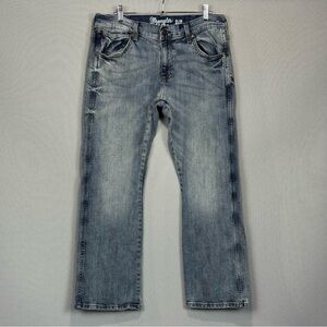 Wrangler Retro Jeans Men 33x30 Blue Slim Boot Stretch Mid Rise Medium Wash Denim